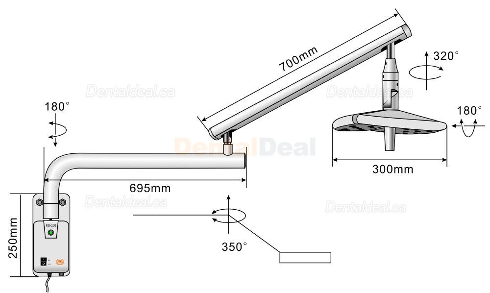 KWS KD-2018B-1 36W Dental Wall LED Shadowless Lamp Wall-Mounted Surgical Light